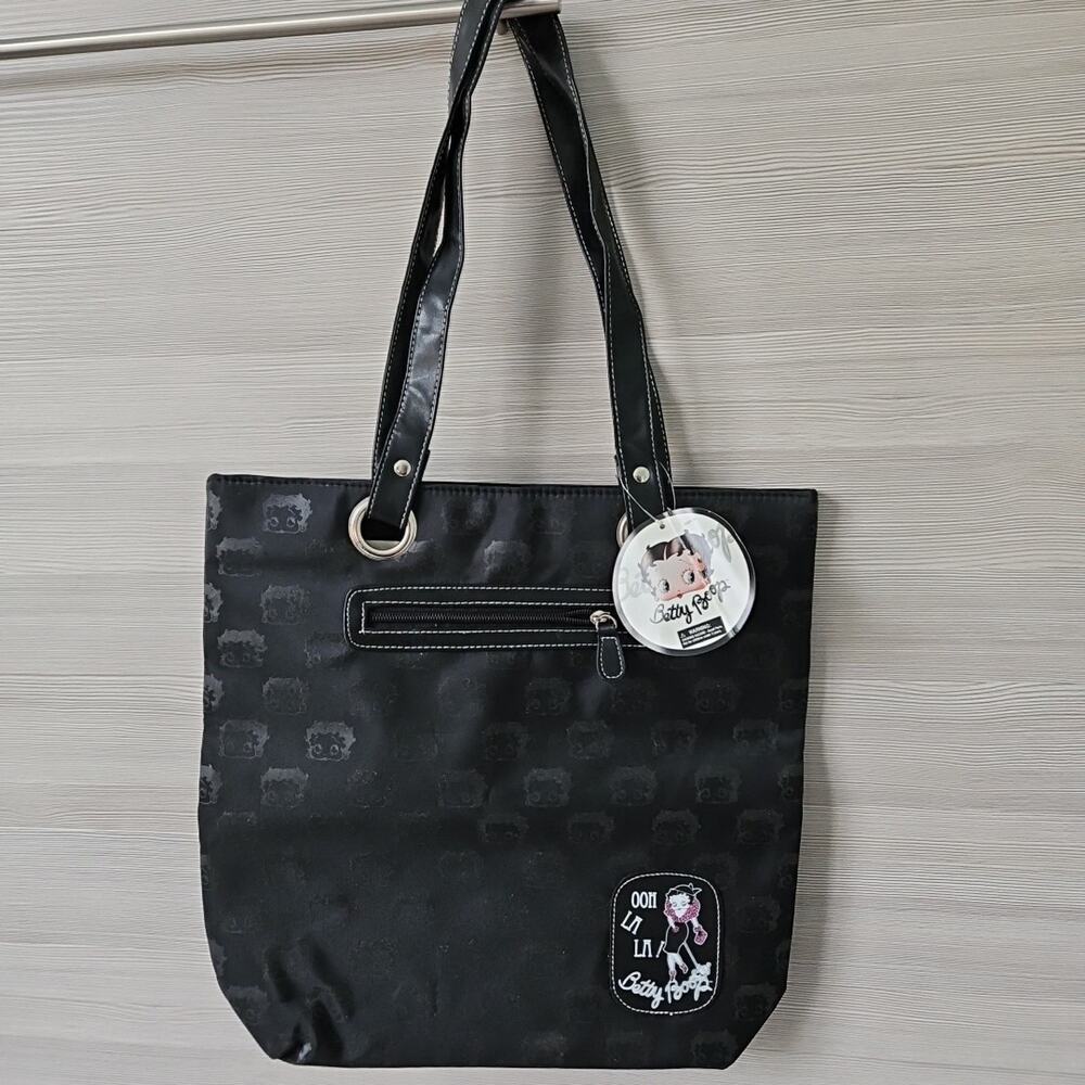 Betty Boop 2009 Black Tote Bag Shoulder Purse All Over Print 15 x‎ 13 w/ tag